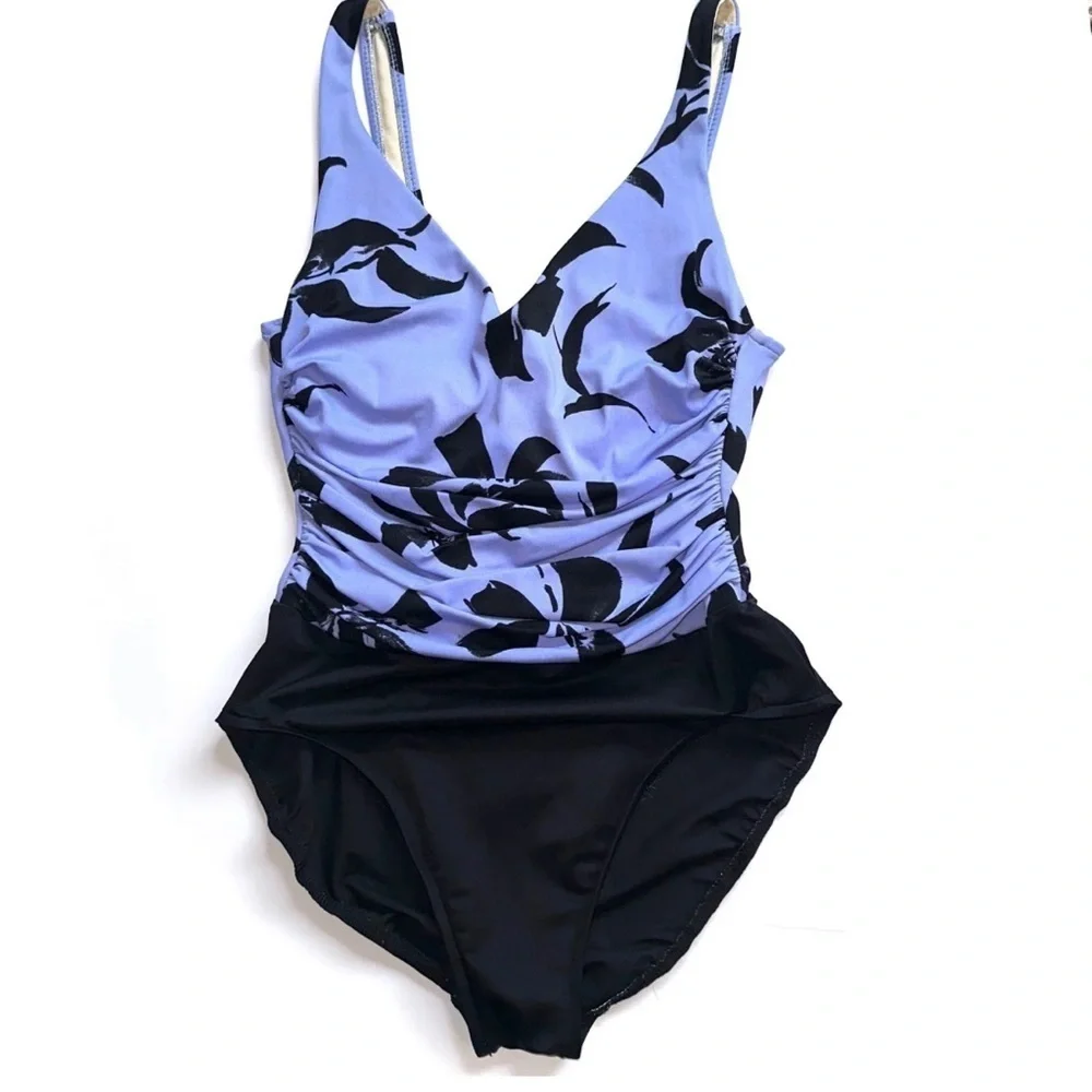 MIRACLESUIT Purple Black Floral One Piece Underwire Swimsuit
